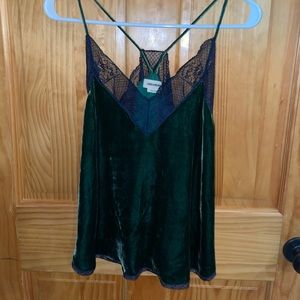 Dark green velvet top with black lace